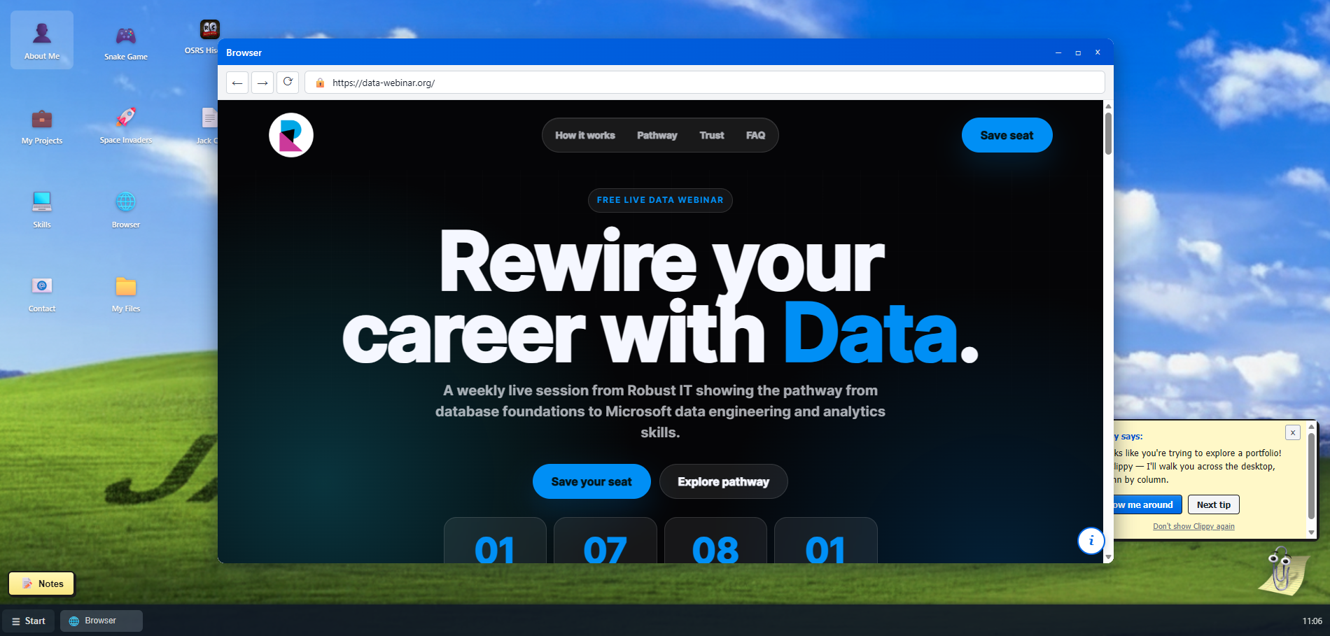 Desktop browser window previewing data-webinar.org live website