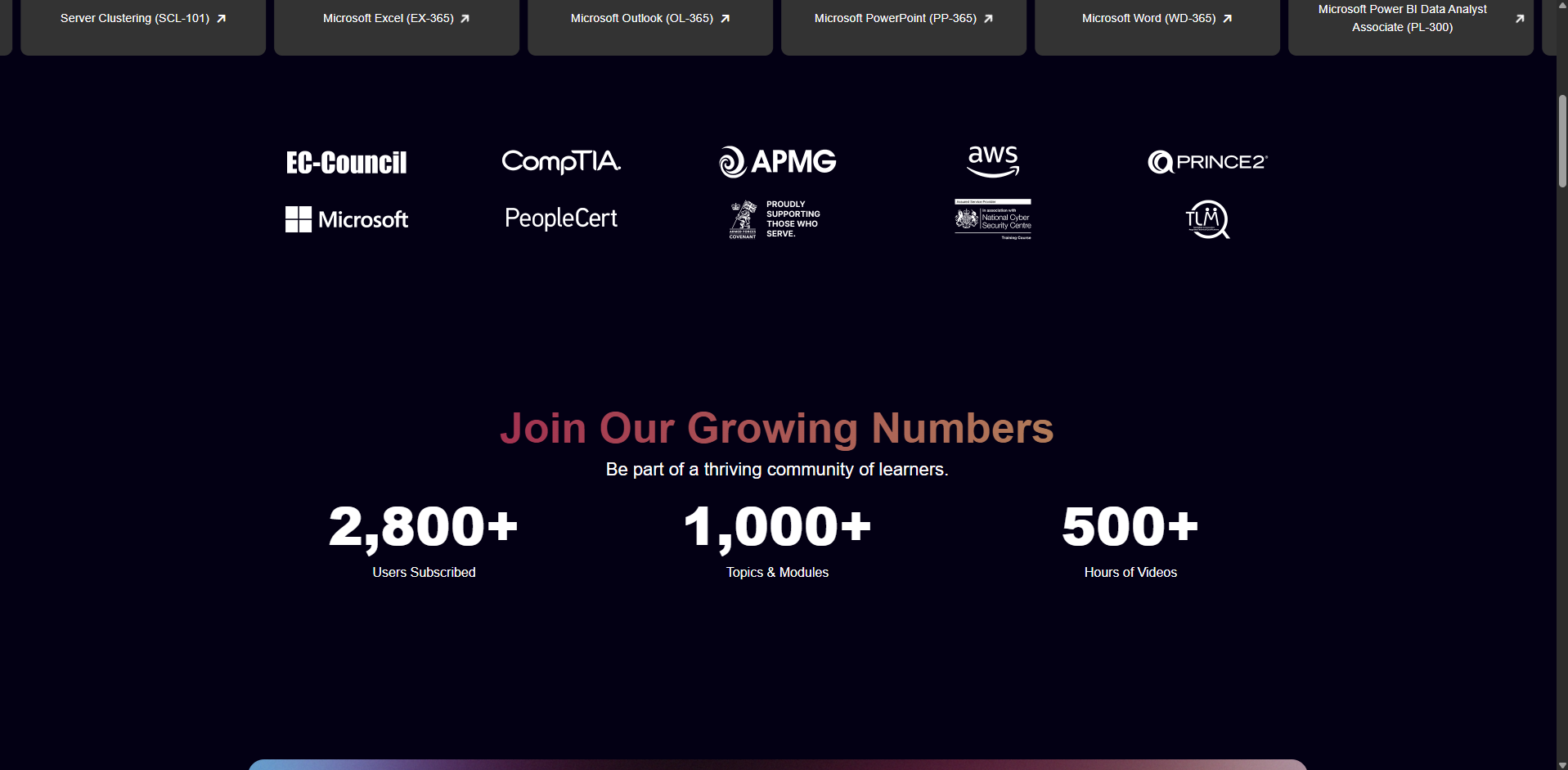 SkillsNest partner logos and learning platform statistics