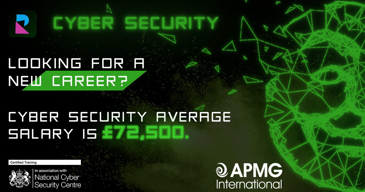 Facebook-format cyber security career ad with anonymous mask branding