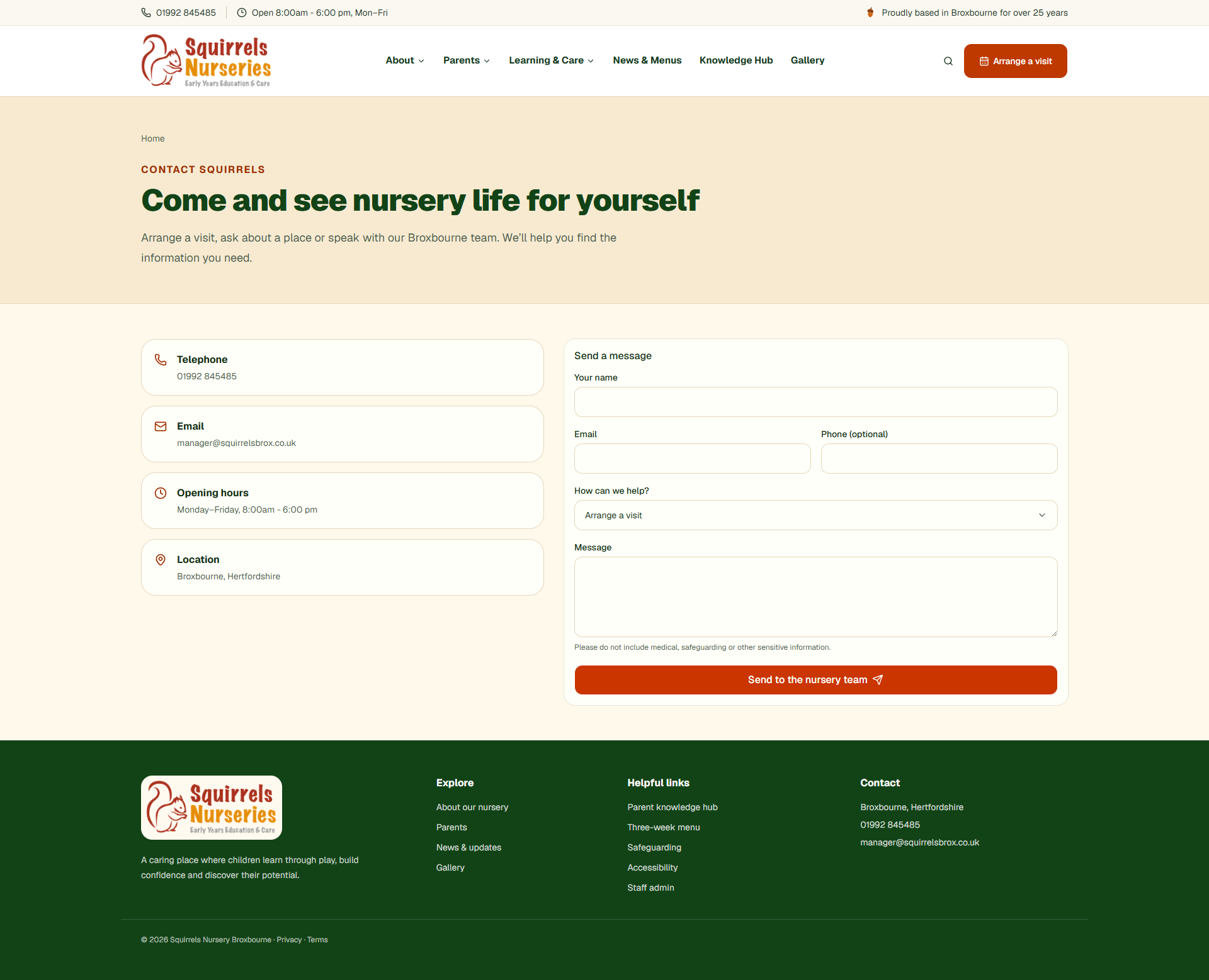 Contact page with easy-to-find details and a structured enquiry form