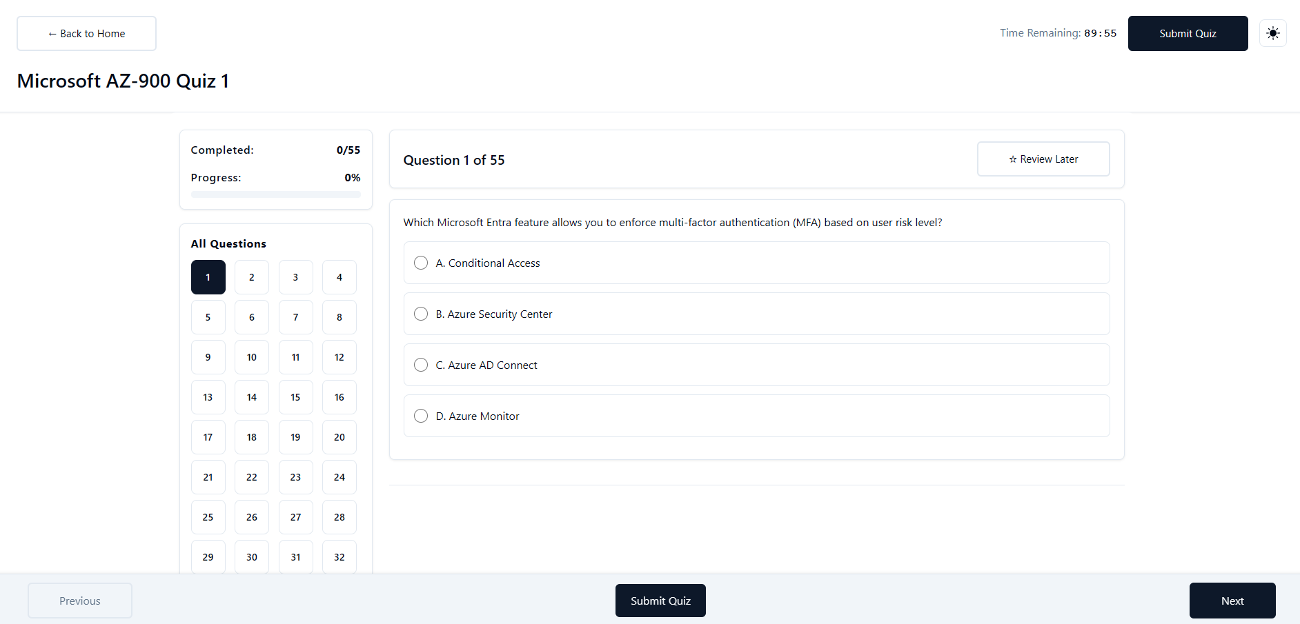 Redesigned mock exam quiz layout