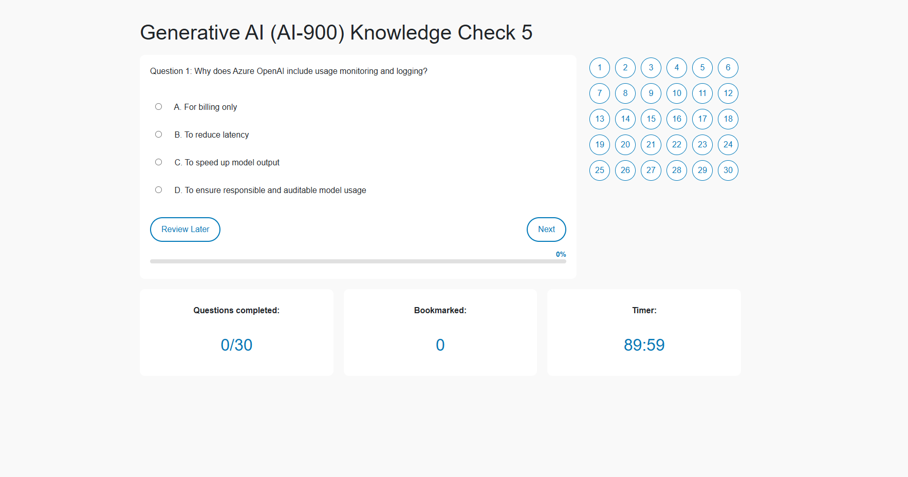 Previous mock exam quiz layout